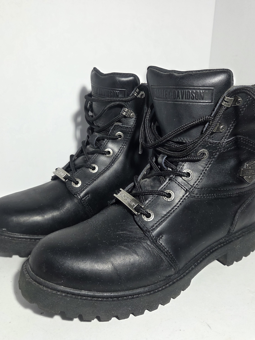 Harley Davidson 95332 Black Leather Riding Boots Men's Size 8 Side Zip Lug Sole